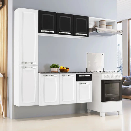 Armário de Cozinha Completa de Aço Itatiaia Pratika 4 Peças 8 Portas 1 Gaveta 210cm Cor Branco/Preto