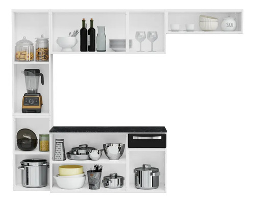 Armário de Cozinha Completa de Aço Itatiaia Pratika 4 Peças 8 Portas 1 Gaveta 210cm Cor Branco/Preto