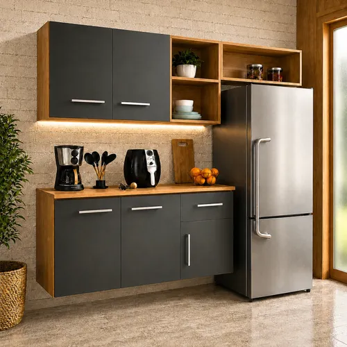 Armario de cozinha completo 5 portas 1 gaveta com nichos