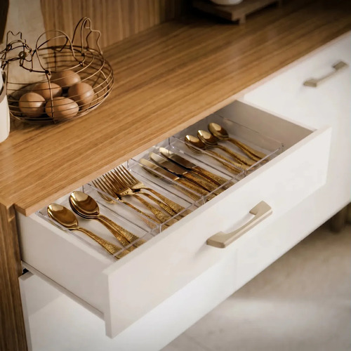 Armário De Cozinha Viena Plus Com Balcão E Gaveta Para Microondas E Forno Mel / Branco M Casa Móveis