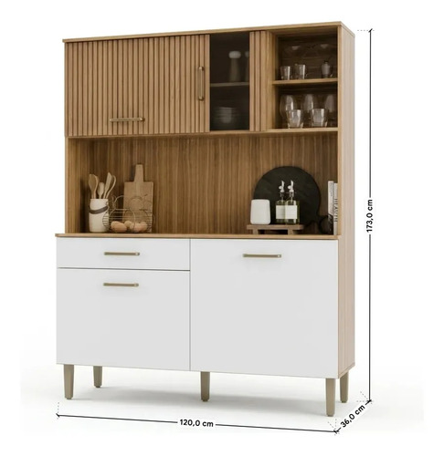 Armário De Cozinha Viena Plus Com Balcão E Gaveta Para Microondas E Forno Mel / Branco M Casa Móveis