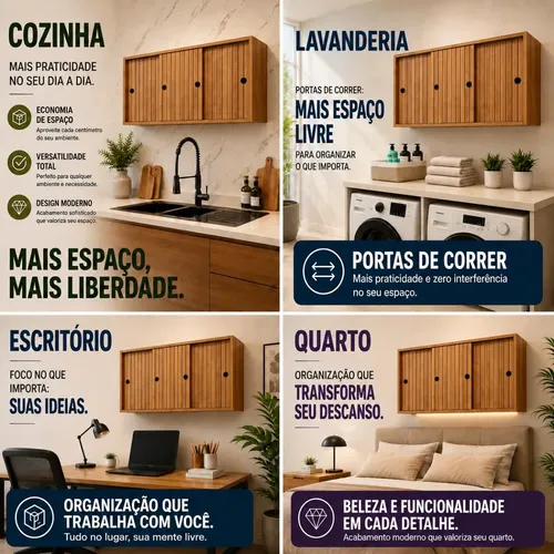 Armário De Parede Cozinha 90cm Filó 3 Portas De Correr