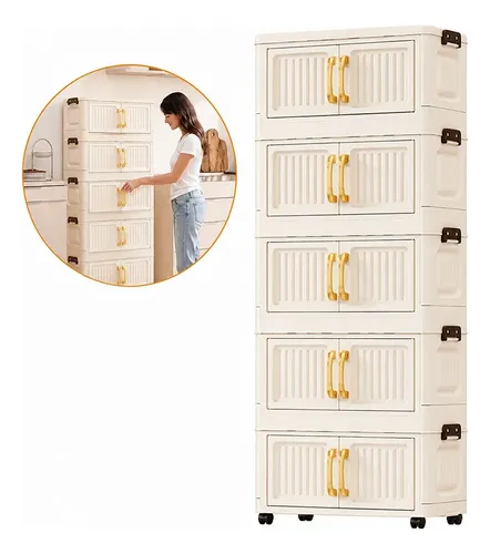 Armario dobravel 5 andares c rodas portas transpcreme