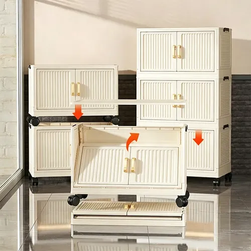 Armário Dobrável 5 Andares C/ Rodas Portas Transp.creme