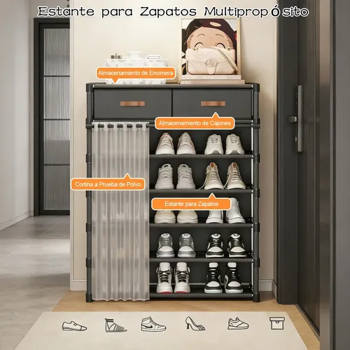 Armario Sapateira Multiuso Vertical 7 Andares Com Gavetas