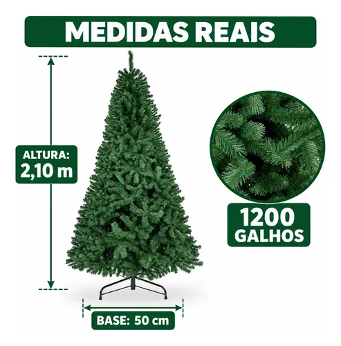 Árvore De Natal Pinheiro Canadense 2,10m 1200 Galhos Verde