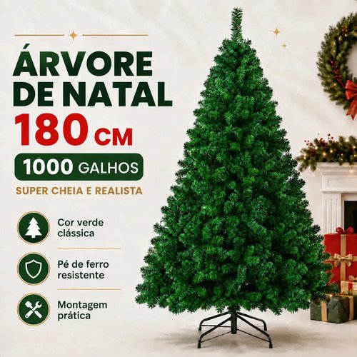 Arvore de natal verde premium 180 cm com 1000 galhos cheios