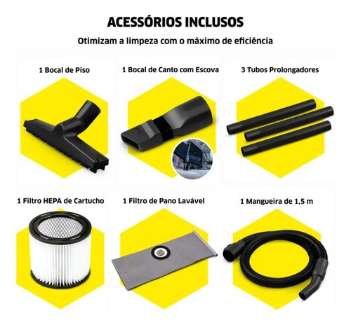 Aspirador de Pó e Água Kärcher WDL 1s 1700 W Tanque Inox 12 litros Com soprador