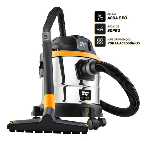 Aspirador de po e agua wap gtw inox 15 barril 1700w com boca
