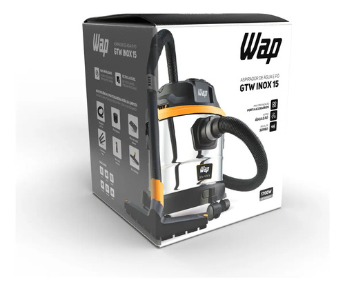 Aspirador de Pó e Água WAP GTW Inox 15 Barril 1700W com Bocal de Sopro e Acessórios
