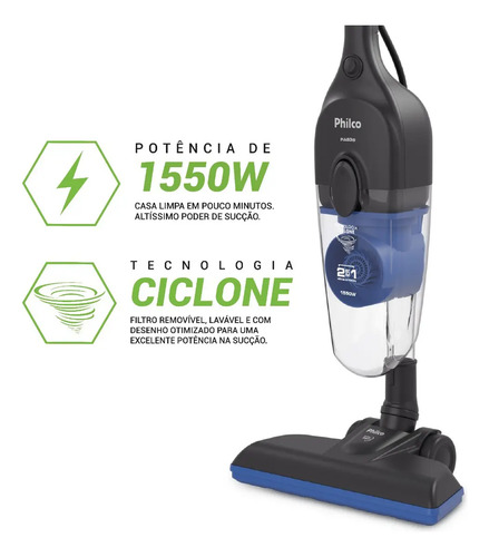 Aspirador de po philco pas38 1550w cinza com azul