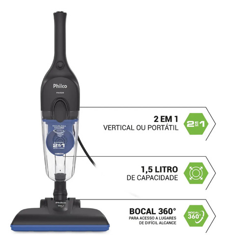 Aspirador De Po Philco Pas38 1550w - Cinza Com Azul