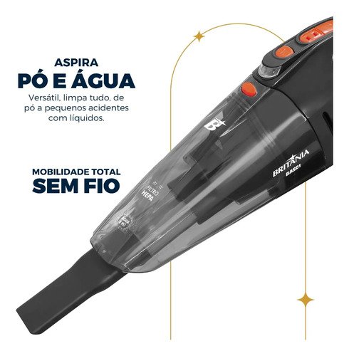 Aspirador de po portatil bas01 po e agua bivolt 60w britania
