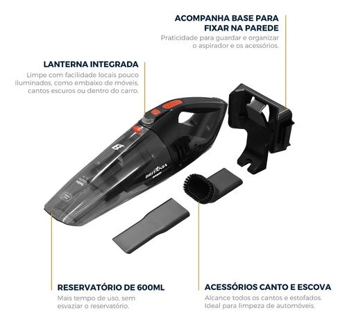 Aspirador De Pó Portátil Bas01 Pó E Água Bivolt 60w Britânia Cinza