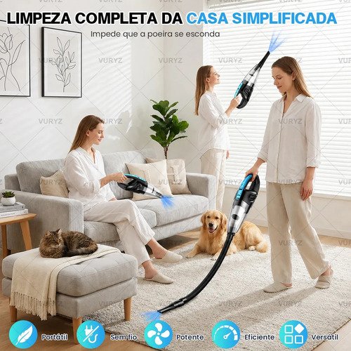 Aspirador de Pó Portátil Sem Fio, Motor Potente 240W, 60000RPM e Sucção 12000Pa, Bateria Recarregável 6000mAh, Aspirador de Mão com 3 Bicos, 3 Filtros Laváveis, 25min Autonomia para Carro Casa Escritó