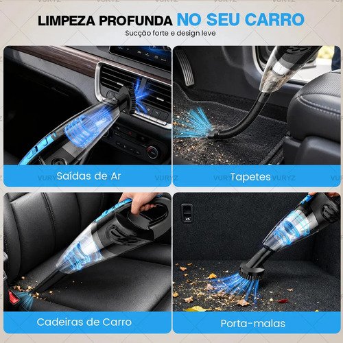 Aspirador de Pó Portátil Sem Fio, Motor Potente 240W, 60000RPM e Sucção 12000Pa, Bateria Recarregável 6000mAh, Aspirador de Mão com 3 Bicos, 3 Filtros Laváveis, 25min Autonomia para Carro Casa Escritó