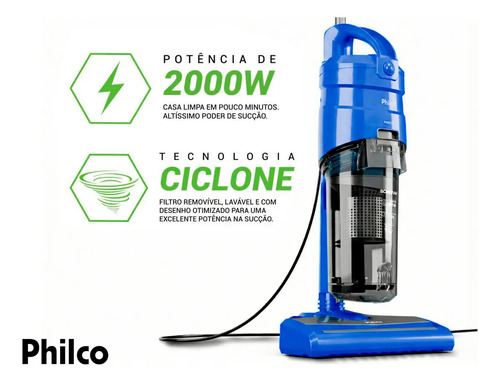 Aspirador De Pó Vertical E Portátil 2000w 2 Litros Philco