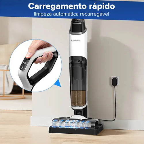 Aspirador De Pó Vertical e Sem Fio Redroad W15 Seco Úmido Aspirador Vertical Passapano 200W 910ml Branco