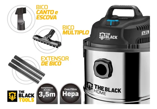 Aspirador Pó Água Inox Turbo 1200w 12 Litros + Bico Extrator
