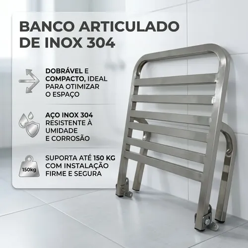 Assento Articulado 45x70cm Para Banheiro Em Inox 304 Prata
