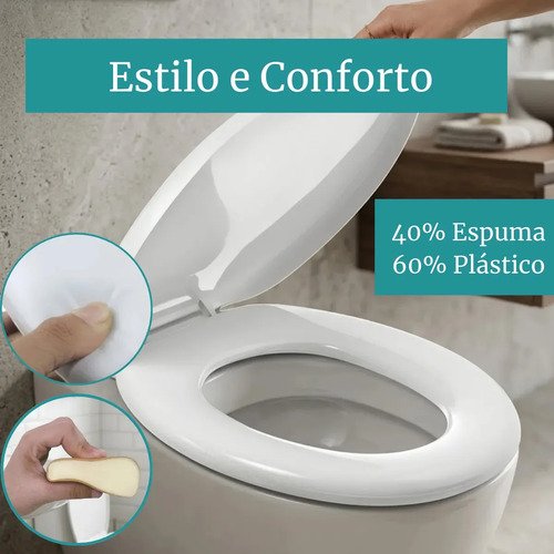 Assento Sanitário Almofadado Com Tampa De Vaso Banheiro Universal Oval Pítia