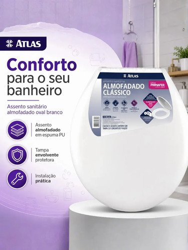 Assento Sanitário Almofadado Oval com Amortecedor Tampa Vaso