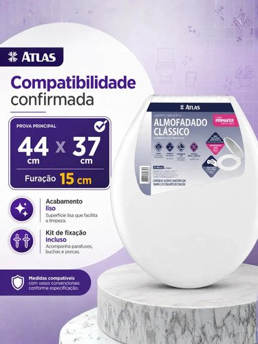 Assento Sanitário Almofadado Oval com Amortecedor Tampa Vaso