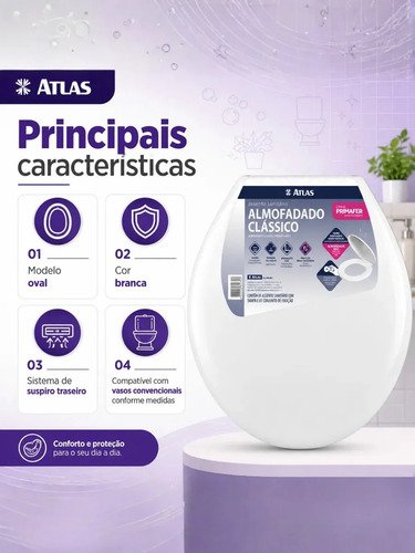 Assento Sanitário Almofadado Oval com Amortecedor Tampa Vaso