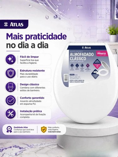 Assento Sanitário Almofadado Oval com Amortecedor Tampa Vaso
