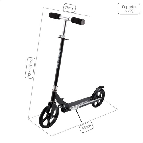 Atentu Patinete Infantil Menina Menino Adulto Adolescente preto e dobrável