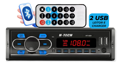 Auto radio mp3 h tech ht 1023 bluetooth usb sd fm controle r