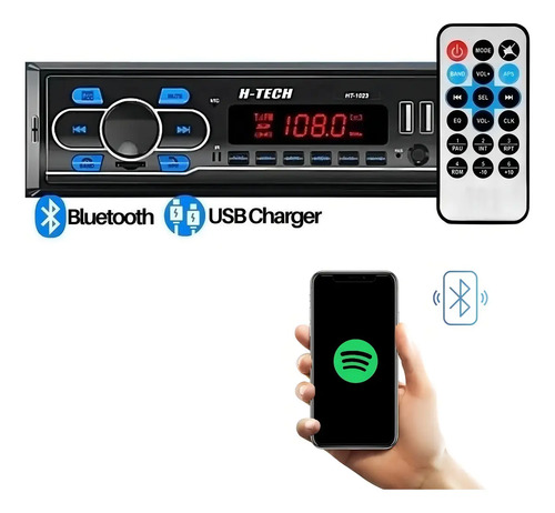 Auto Rádio MP3 H-Tech HT-1023 Bluetooth USB SD FM Controle Remoto