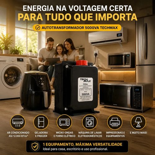 Auto Transformador 5000VA Bivolt 2000W Techmax para Eletrodomésticos e ar condicionado até 12000 btus