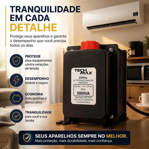 Auto Transformador 5000VA Bivolt 2000W Techmax para Eletrodomésticos e ar condicionado até 12000 btus