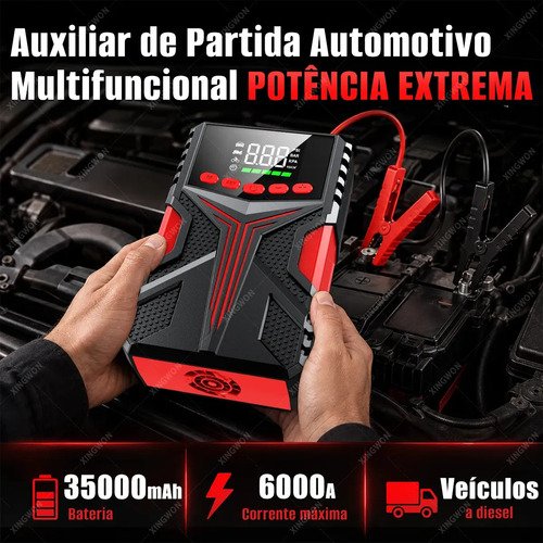 Auxiliar De Partida 6000A Carregador De Portatil 35000mah MAIZHELUN Power Bank Compressor Ar Inteligente De 150psi Com Inflador Rápido, Visor e Luz Led Para Motocicletas, Carros e Automóveis