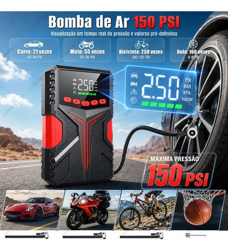 Auxiliar De Partida 6000A Carregador De Portatil 35000mah MAIZHELUN Power Bank Compressor Ar Inteligente De 150psi Com Inflador Rápido, Visor e Luz Led Para Motocicletas, Carros e Automóveis
