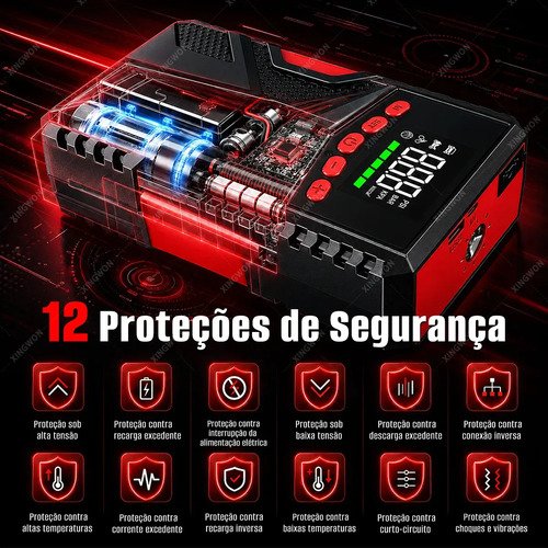 Auxiliar De Partida 6000A Carregador De Portatil 35000mah MAIZHELUN Power Bank Compressor Ar Inteligente De 150psi Com Inflador Rápido, Visor e Luz Led Para Motocicletas, Carros e Automóveis