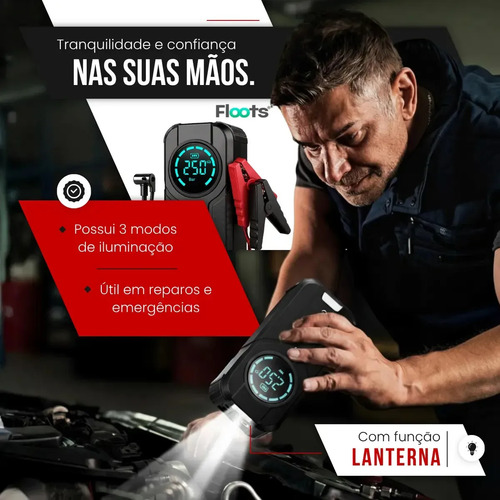 Auxiliar de Partida Carregador Bateria Com Compressor de Ar Emergência Portátil Veicular Floots Automotivo