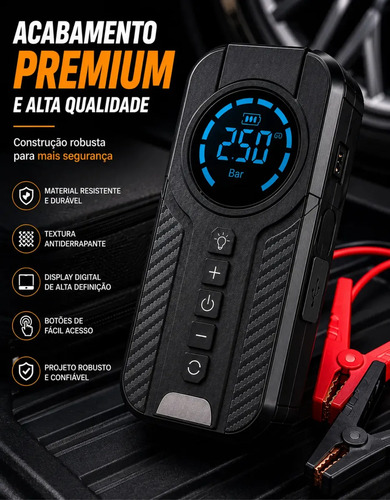 Auxiliar De Partida Para Carro Compressor De Ar Portátil 12V Inflador Digital Calibrador De Pneu Power Bank Lanterna LED Emergência Automotiva Moto SUV Bicicleta Caminhonete MidiaFone