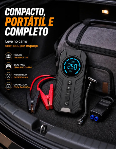 Auxiliar De Partida Para Carro Compressor De Ar Portátil 12V Inflador Digital Calibrador De Pneu Power Bank Lanterna LED Emergência Automotiva Moto SUV Bicicleta Caminhonete MidiaFone