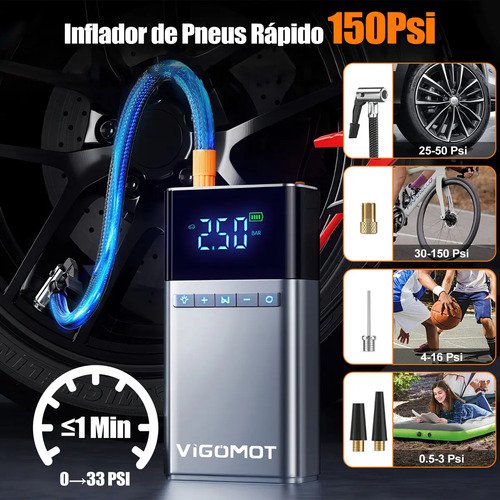 Auxiliar de Partida Vigomot para Carro com Compressor de Ar e Power Bank