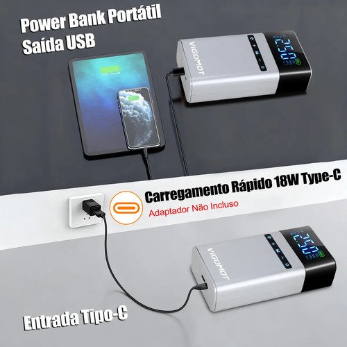 Auxiliar de Partida Vigomot para Carro com Compressor de Ar e Power Bank