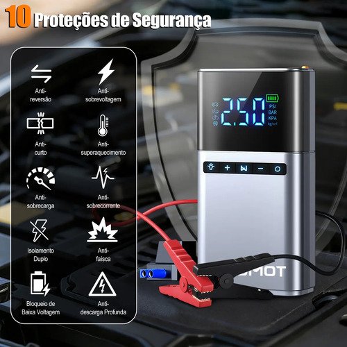 Auxiliar de Partida Vigomot para Carro com Compressor de Ar e Power Bank