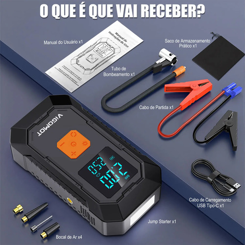Auxiliar Partida Bateria Compressor Ar Emergência Veicular