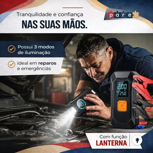 Auxiliar Partida Bateria Compressor Ar Inteligente Emergência Portátil Veicular Com Compressor De Ar, Pares Portátil Compressor Ar Veicular