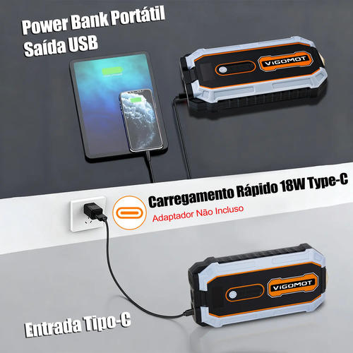 Auxiliar Partida Bateria Portátil 1200a Carro Moto