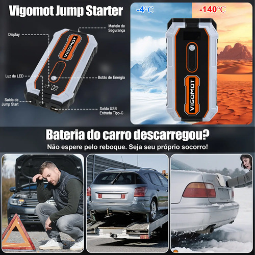 Auxiliar Partida Bateria Portátil 1200a Carro Moto