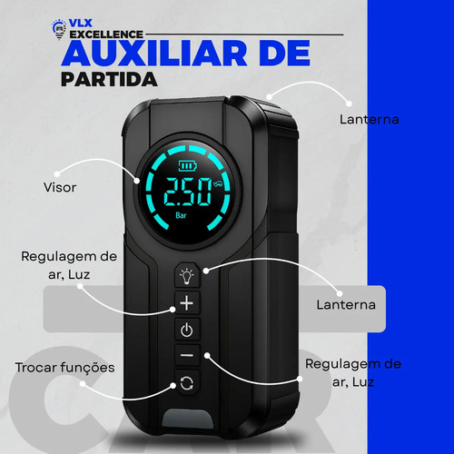 Auxiliar Partida Bateria Portátil Compressor Ar Emergência