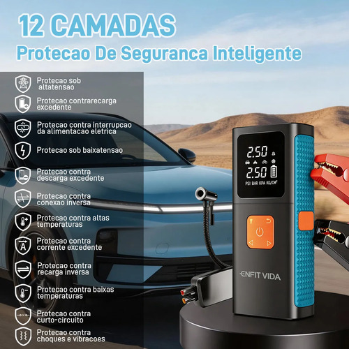 Auxiliar Partida Bateria Portátil Compressor Ar Emergência