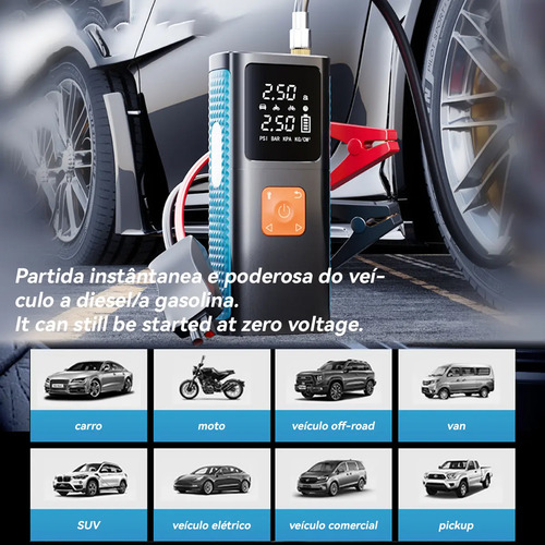 Auxiliar Partida Bateria Portátil Compressor Ar Emergência